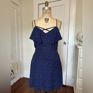 Navy Blue Polka Dot Dress size xxl, chiffon like fabric
